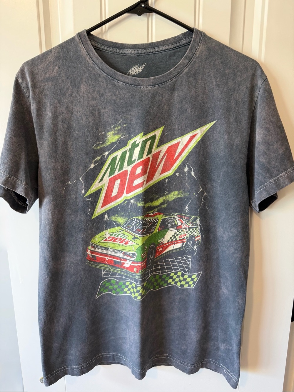 Mountain Dew Men’s Short Sleeve Graphic Tee - Gray with Green/Red Print